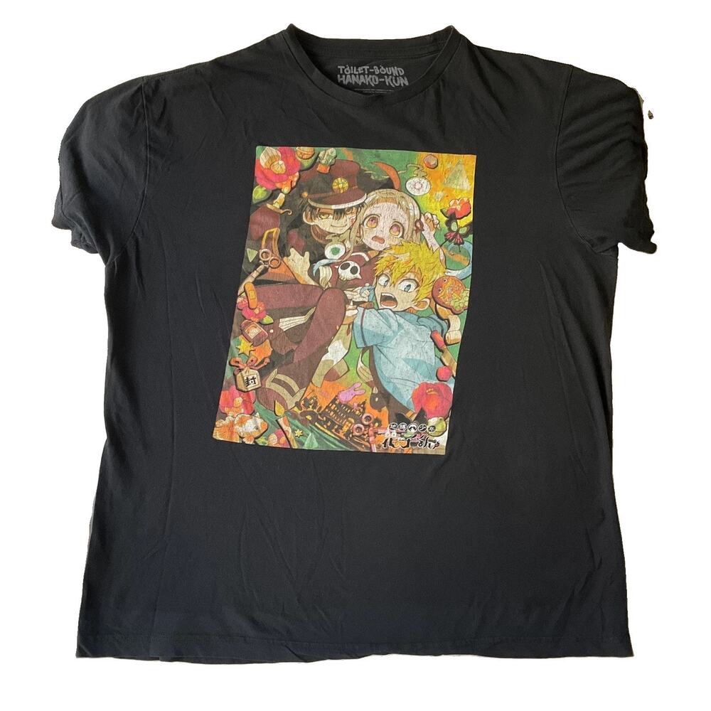 Goodie Two Sleeves Men Shirt L Black Graphic Print Anime Characters Short Sleeve